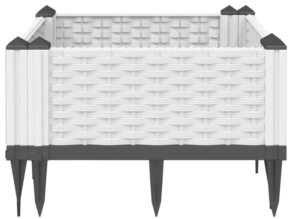 fehér polipropilén kerti virágláda cövekekkel 42,5x42,5x28,5 cm
