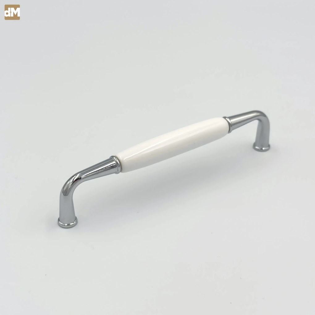 Bútorfogantyú Porcelán 128 mm – króm fehér porcelán