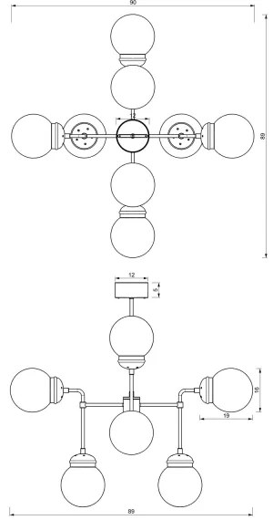 Hydro mennyezeti lámpa 8xE14/60W/230V rúdon