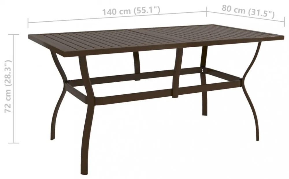 barna acél kerti asztal 140 x 80 x 72 cm