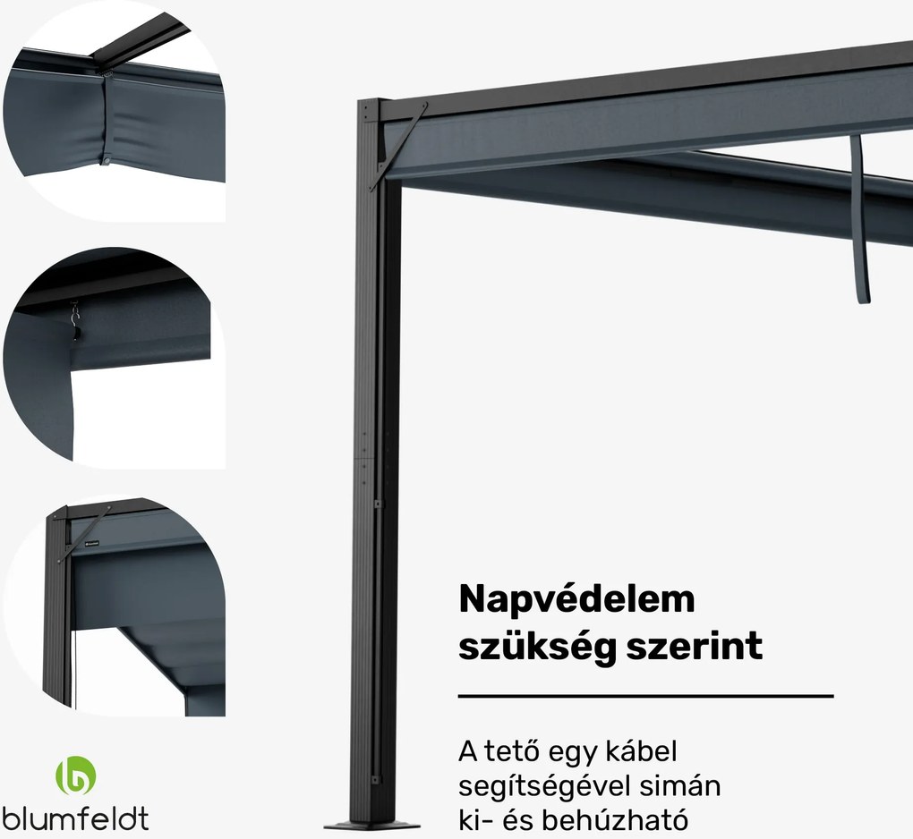 Blumfeldt Pantheon Cortina pavilon 3x4 m, időjárásálló, alumínium, porfestett, redőnyök