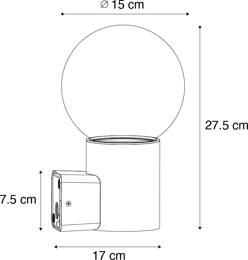 Kültéri fali lámpa fekete opál üveggel IP44 - Huma