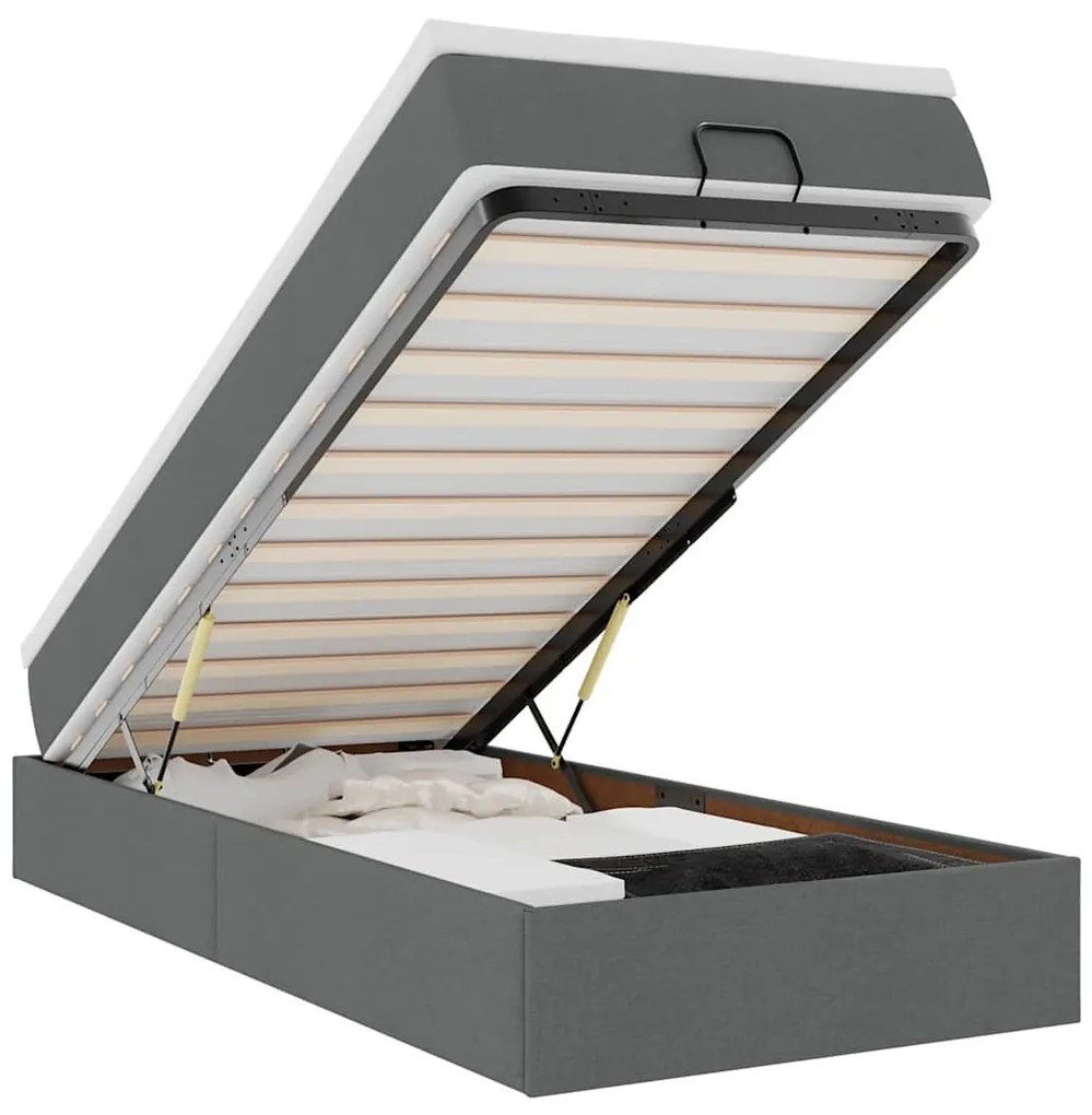 Ottomán ágykeret matraccal sötétszürke 80x200cm szövet