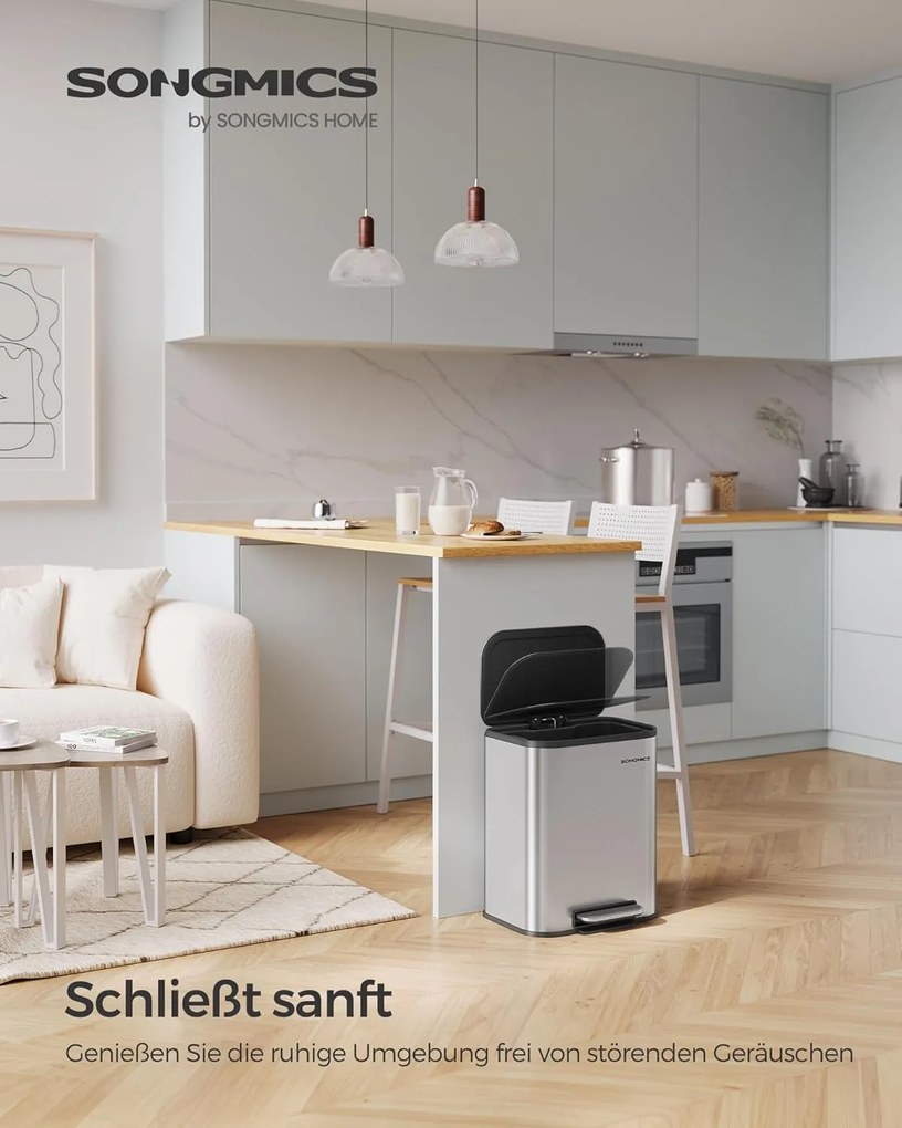 Konyhai szemetes, 20 literes pedálos kuka belső vödörrel, fedéllel, acél