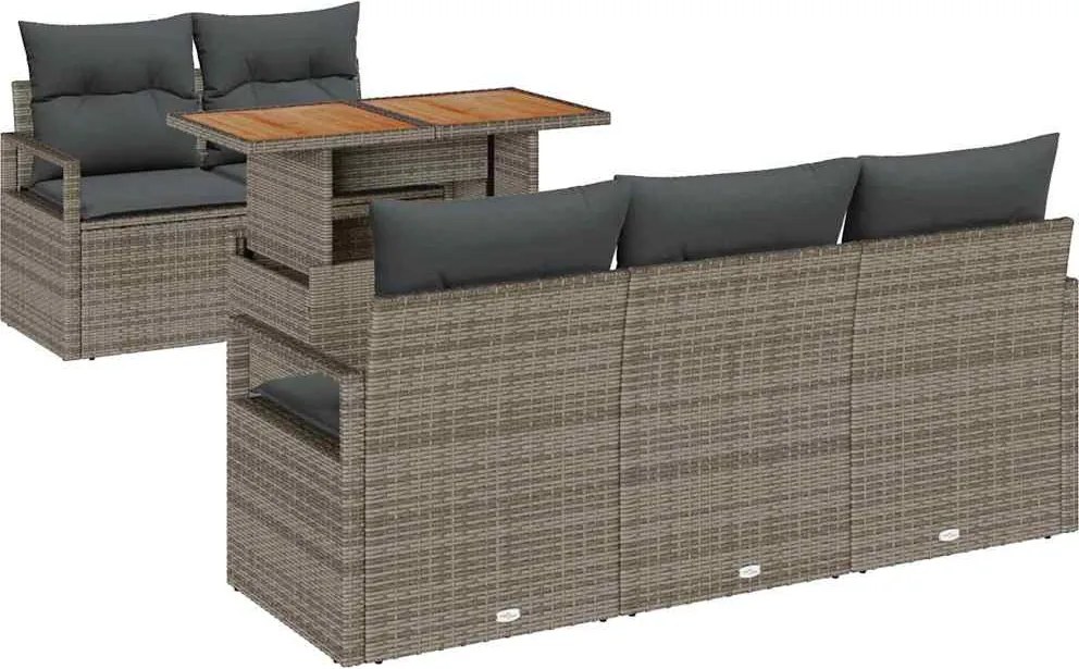 vidaXL Kerti Kanapé Szett tárolóval 6 pcs Szürke Poli rattan