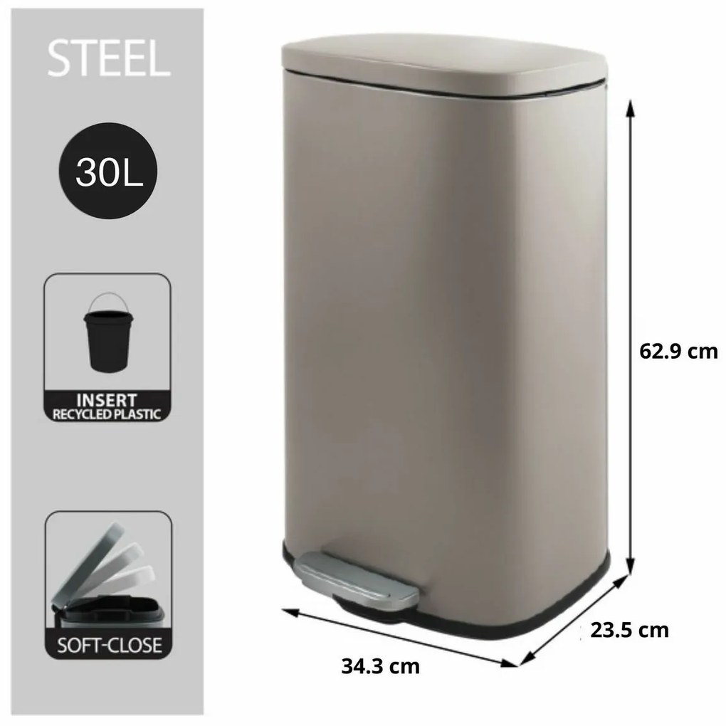 Spirella Pedálový odpadkový koš soft-close Akira30 l, matt grey-brown, 30 l