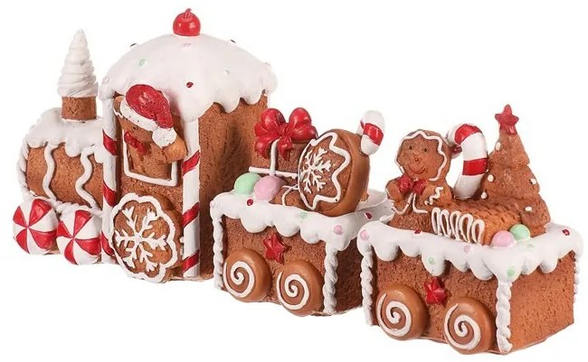 Karácsonyi dekoráció Mézeskalács vonat kétkocsival, polirezín