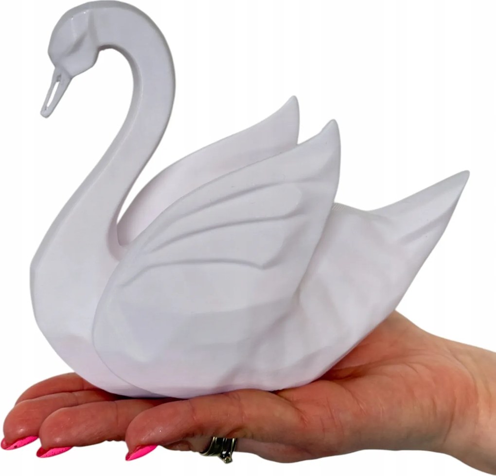 Elegáns hattyú figura, 3D nyomtatás – egyedi, modern dekoráció, fehér