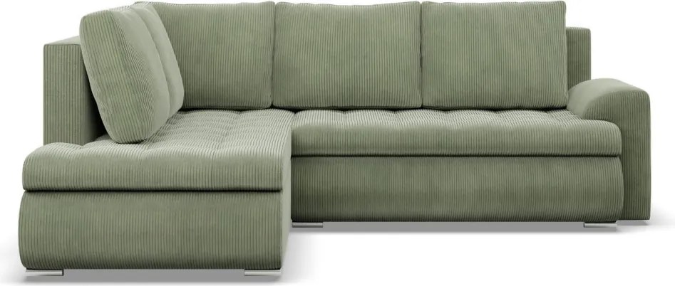 Tokio sarokkanapé, L alakú háttámlával, 2 ágyneműtartóval, kordbársony, baloldali, zöld