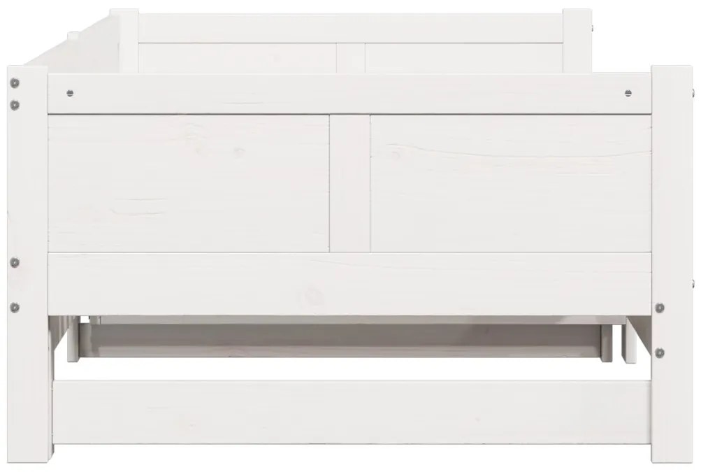 Kihúzható Nappali Ágy Fehér 90x200 cm Tömör Fa Fenyő