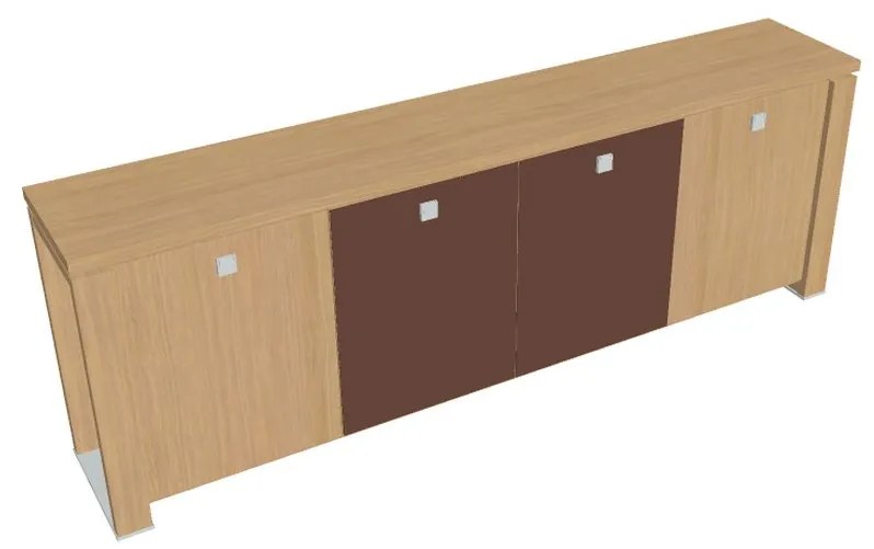 Verno+ alacsony szekrény 260 x 46 x 90 cm, kombinált ajtó, világos tölgy / barna