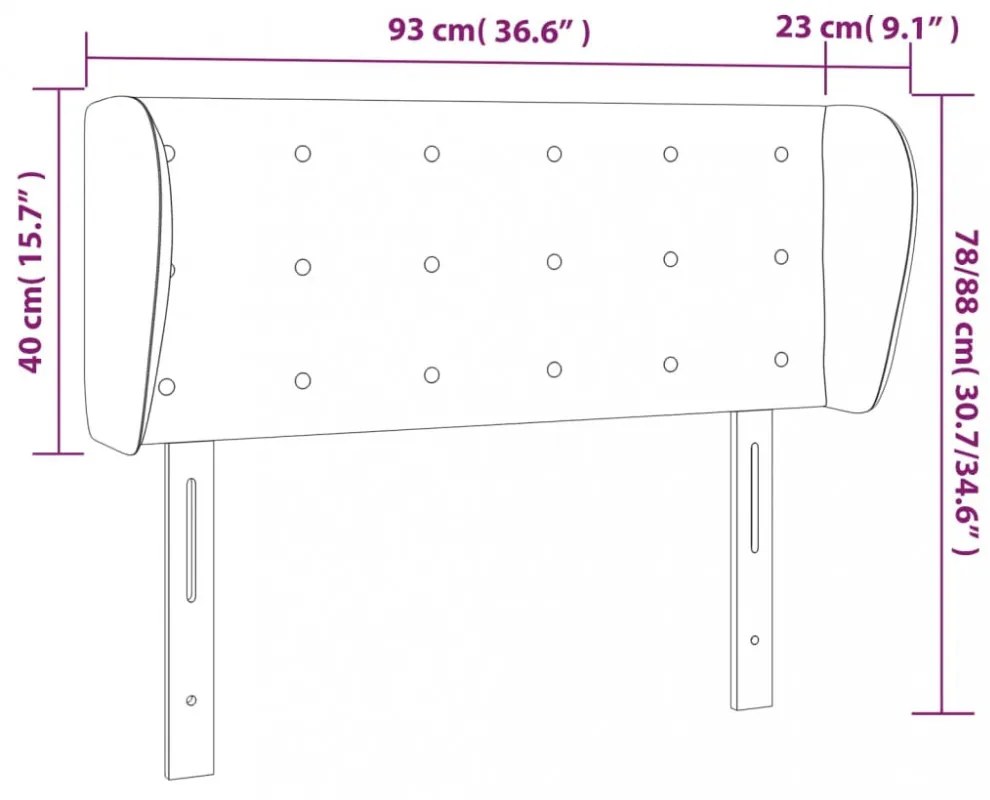 fekete szövet fejtámla szárnyakkal 93x23x78/88 cm