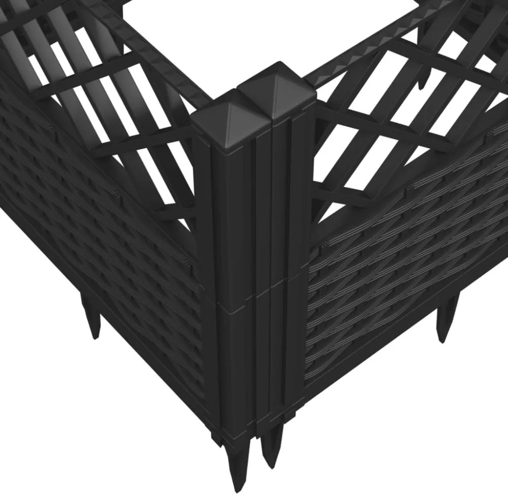 fekete PP kerti virágláda cövekekkel 123,5 x 43,5 x 43,5 cm