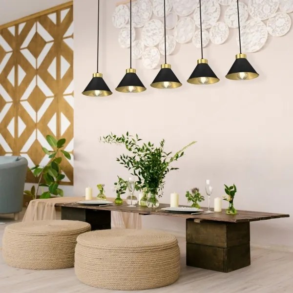 Csillár zsinóron DEMET 5xE27/60W/230V fekete/arany