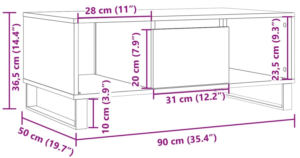 antik fa színű szerelt fa dohányzóasztal 90 x 50 x 36,5 cm