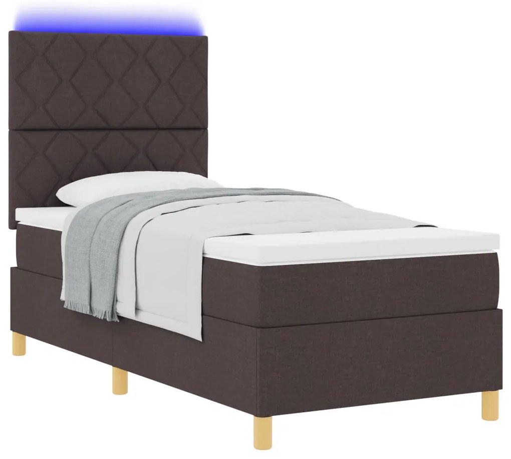 Box Spring Ágy Matraccal & LED Sötét Barna 90x200 cm Szövet
