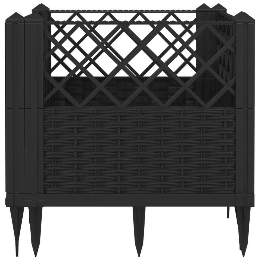 fekete polipropilén kerti virágláda cövekekkel 43,5x43,5x43,5cm
