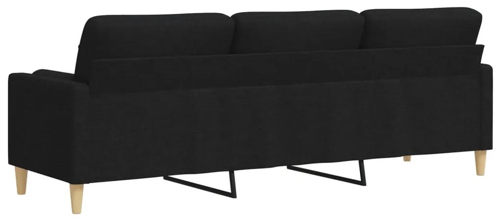 3 személyes fekete szövet kanapé díszpárnákkal 210 cm