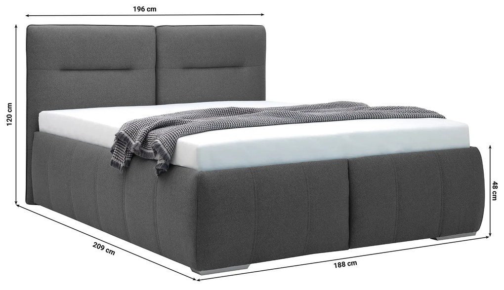 Franciaágy 180 cm Isuna (sötétszürke) (ágyráccsal) (tárolóhellyel). 1100765