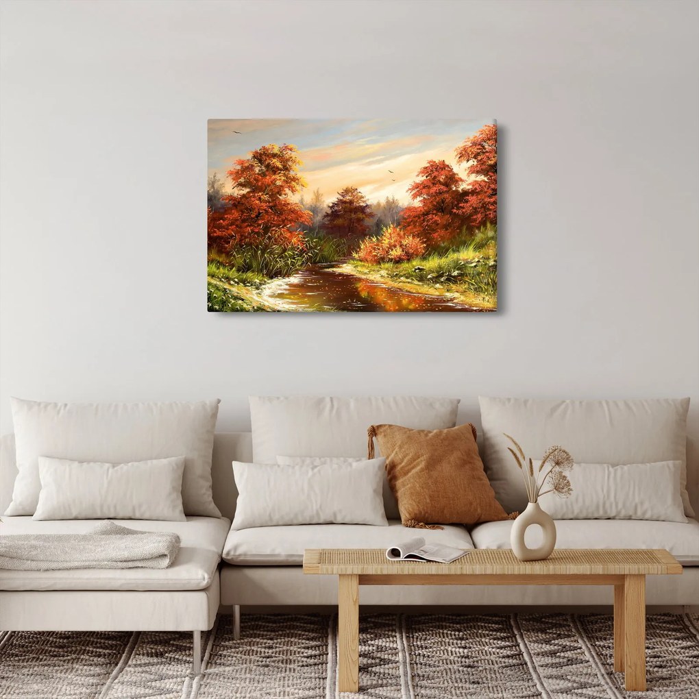 Kép egy folyóról egy őszi tájban, olajfestmény (90x60 cm)