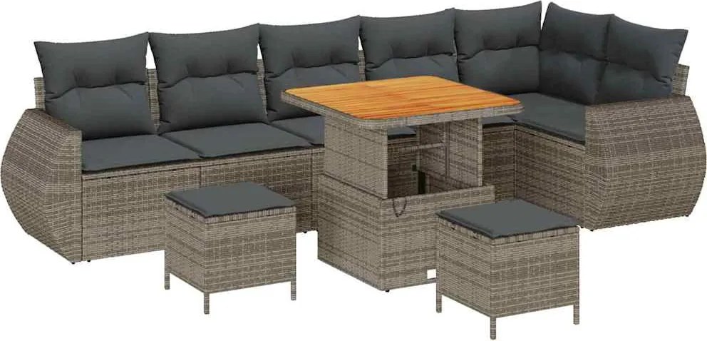 vidaXL Kerti Kanapé Szett 9 pcs Szürke polirattan