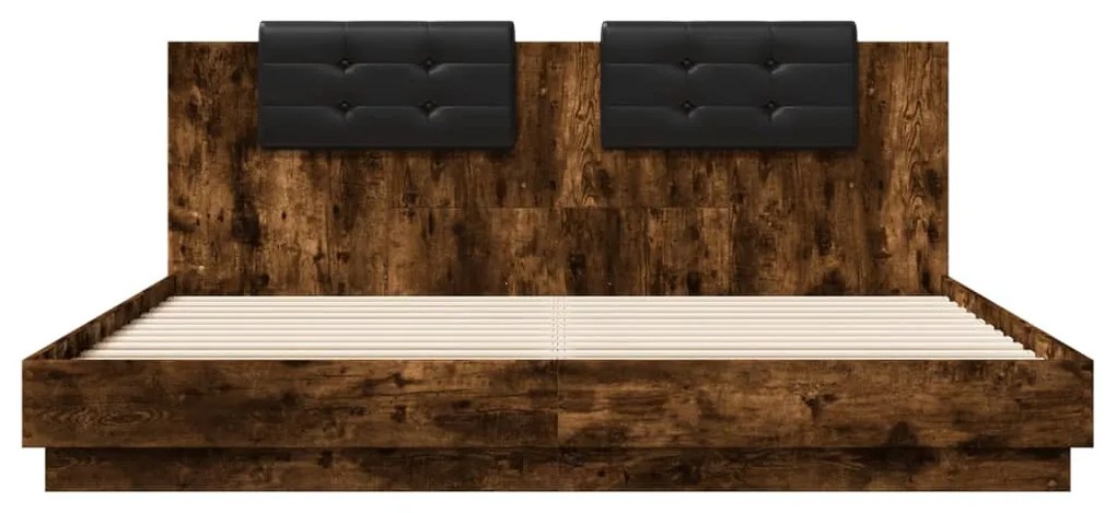 füstös tölgy színű ágykeret fejtámlával és LED-ekkel 180x200 cm