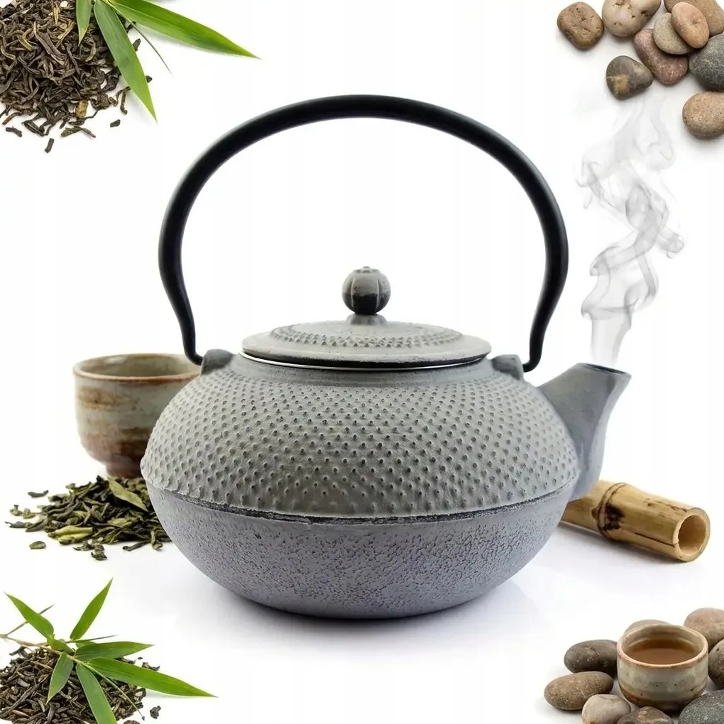 1,5 L-es Öntöttvas Teáskanna Acél Teáskanna Hernatához És Gyógynövényekhez Szürke