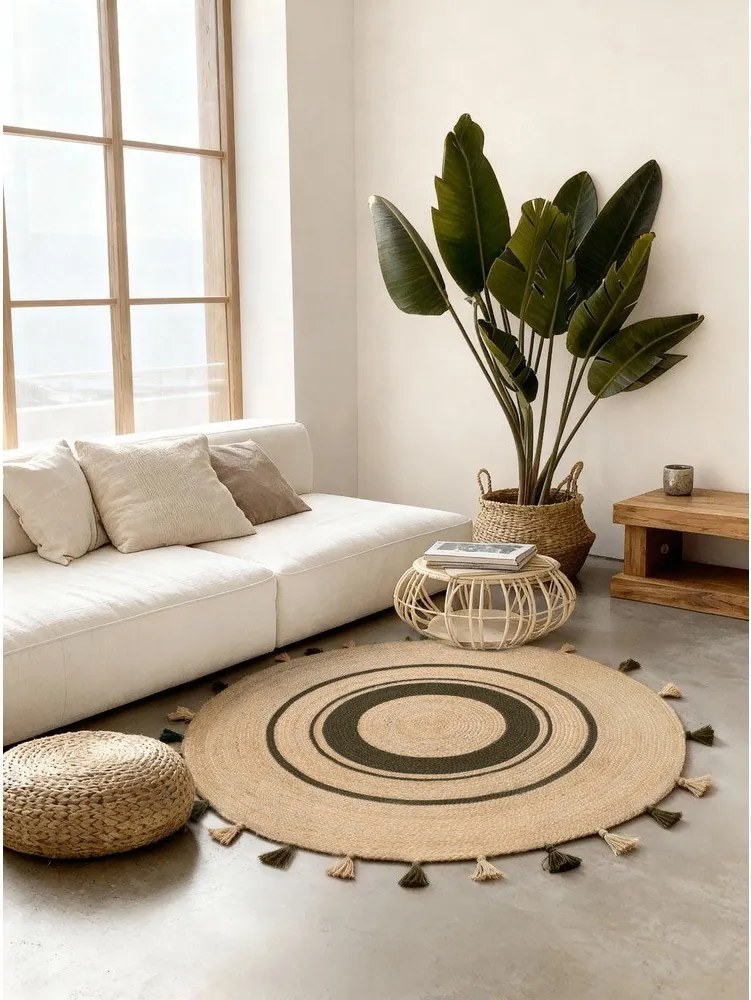 Natúr színű kétoldalas-kézi szövésű juta kerek szőnyeg ø 150 cm Basil – Hanse Home