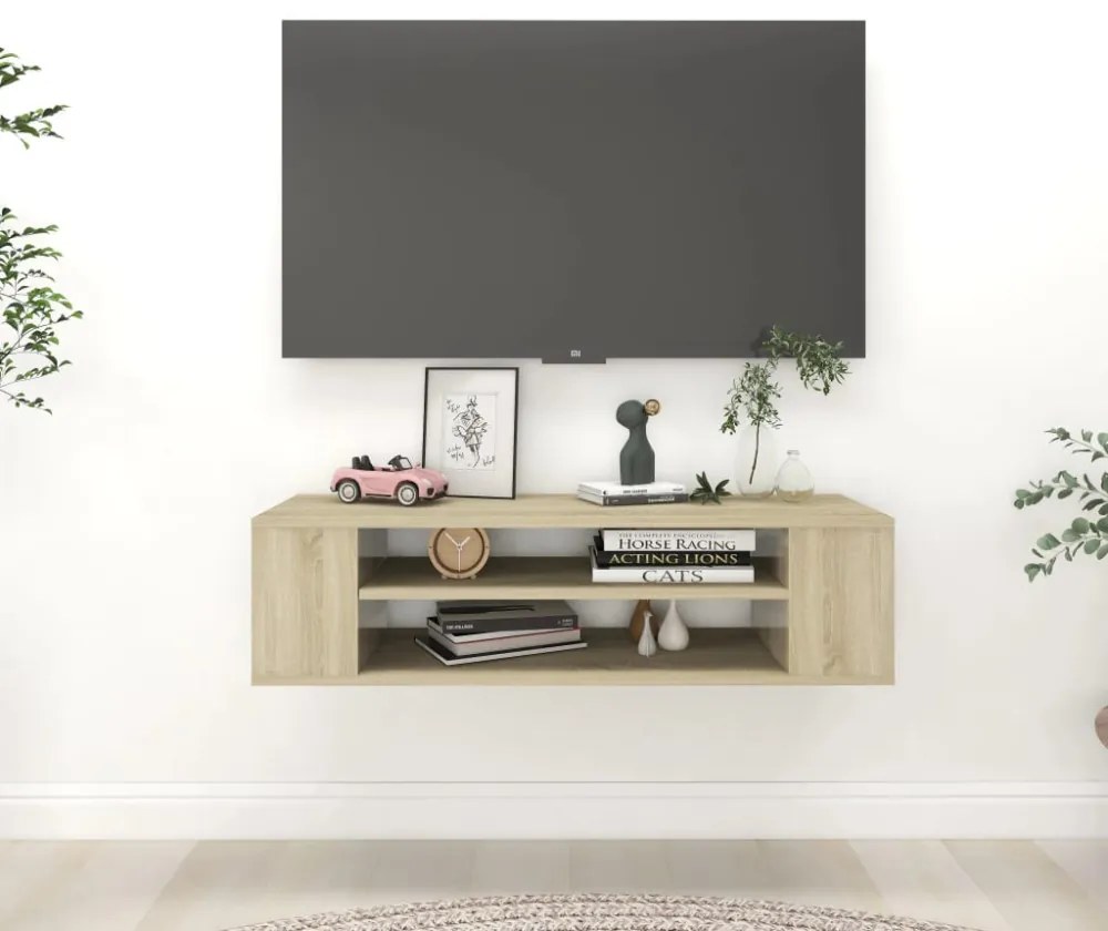 sonoma tölgy színű szerelt fa függő TV-szekrény 100x30x26,5 cm