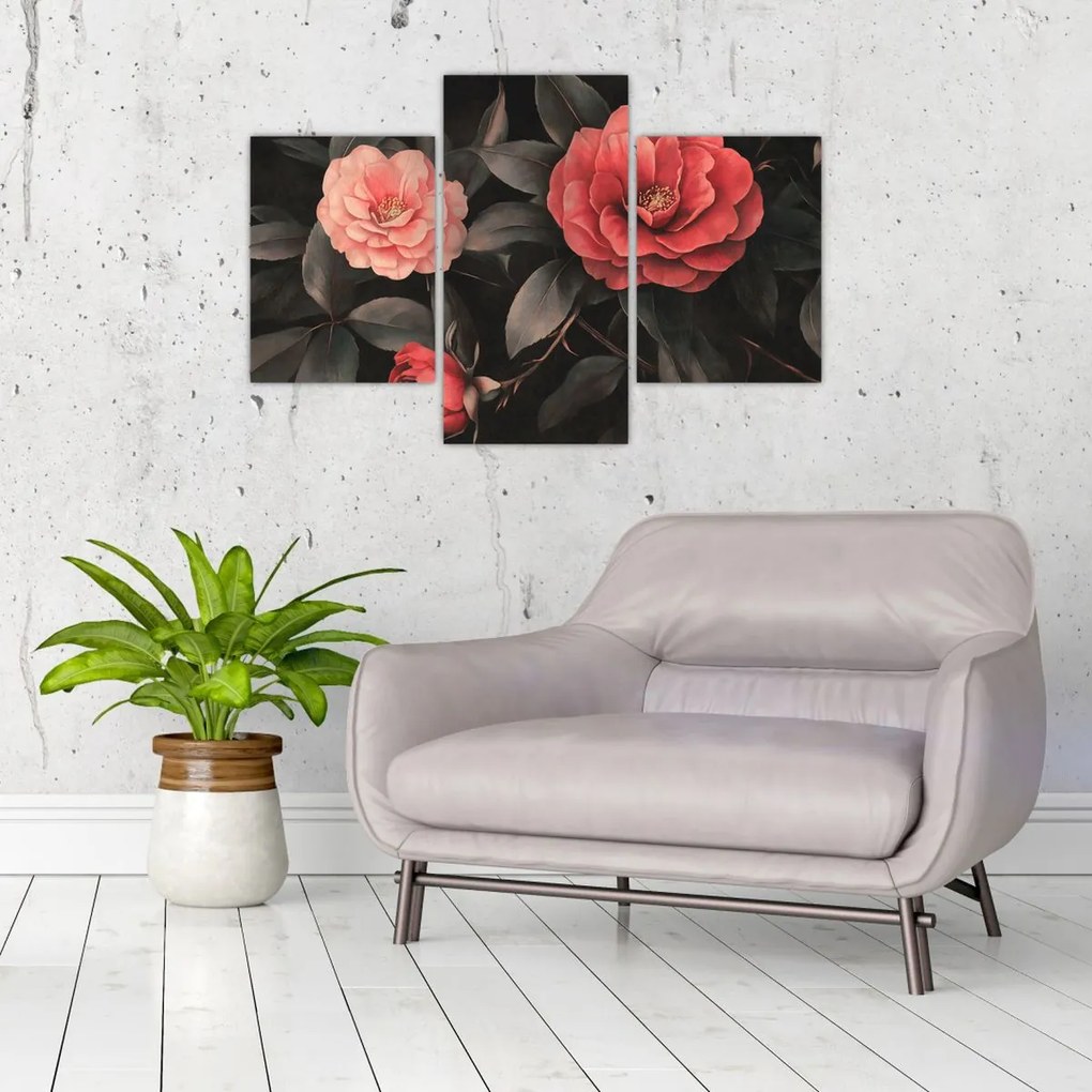 Kép - Vörös virágok sötét háttér előtt (90x60 cm)