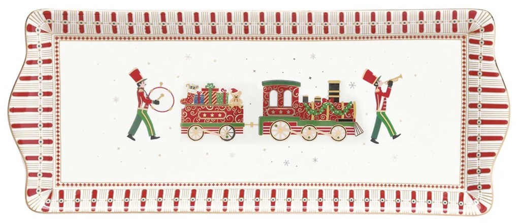Karácsonyi porcelán kisvonatos asztali kínáló tálca Polar Express