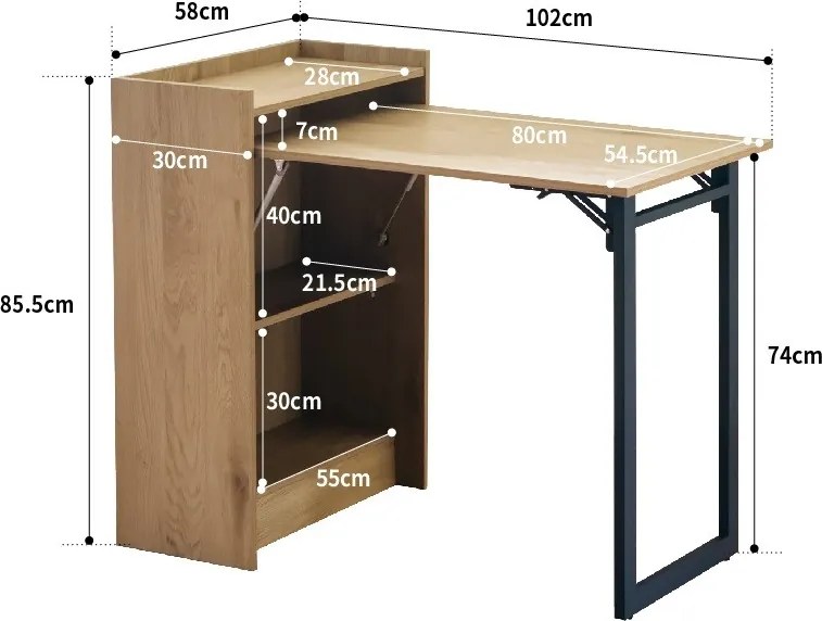 Összecsukható polcos íróasztal / számítógépasztal 102×58 cm, masszív kialakítással, aranytölgy – Intenso Home