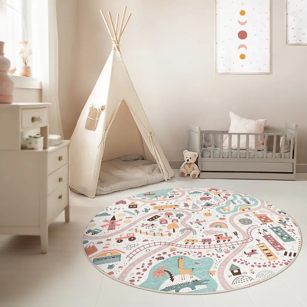 Mosható gyerek játszószőnyeg ø80 cm Furry World – Mila Home