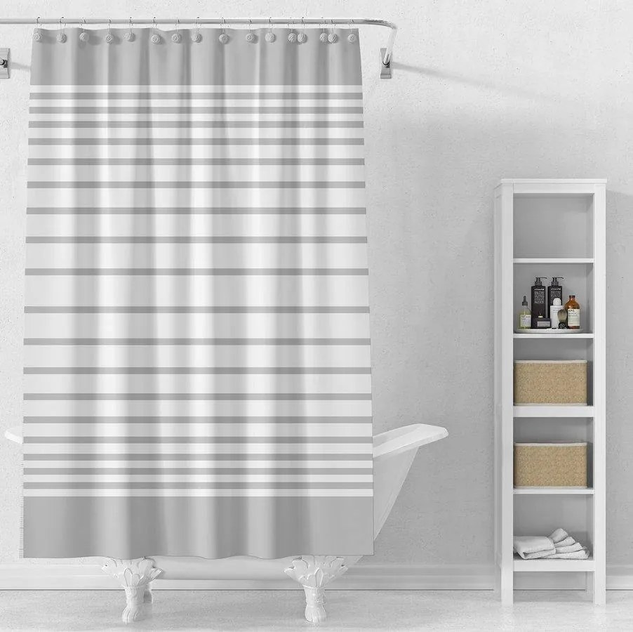 Zuhanyfüggöny 180x180cm, vinil, szürke, csíkos (ZV033)