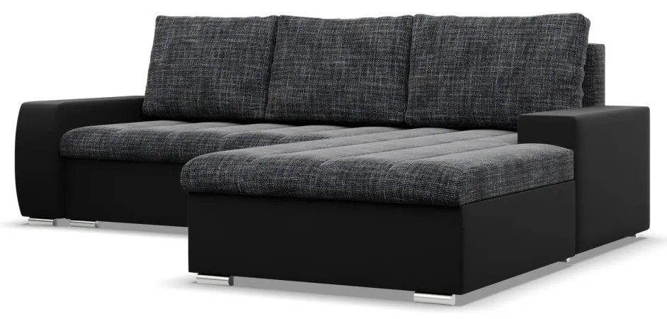 Toronto sarokkanapé, 2 ágyneműtartóval, fonott + műbőr, jobboldali, szürke - fekete