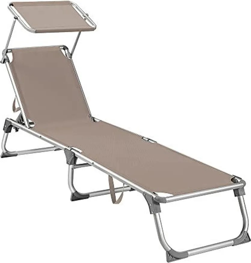 Napozóágy, napernyővel, állítható háttámlával, összecsukható, 55 x 193 x 31 cm, terhelhetőség 150 kg, bézs