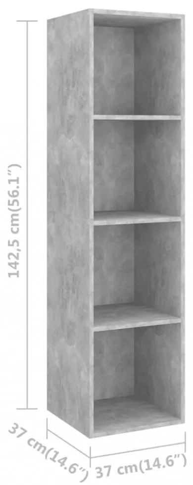 betonszürke szerelt fa fali TV-szekrény 37x37x142,5 cm