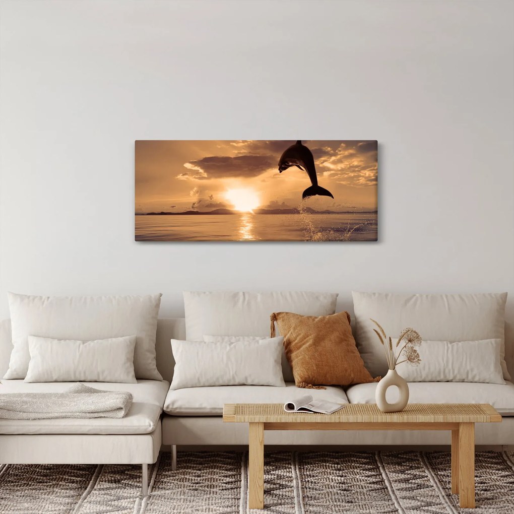 Kép - Delfin naplementében (120x50 cm)