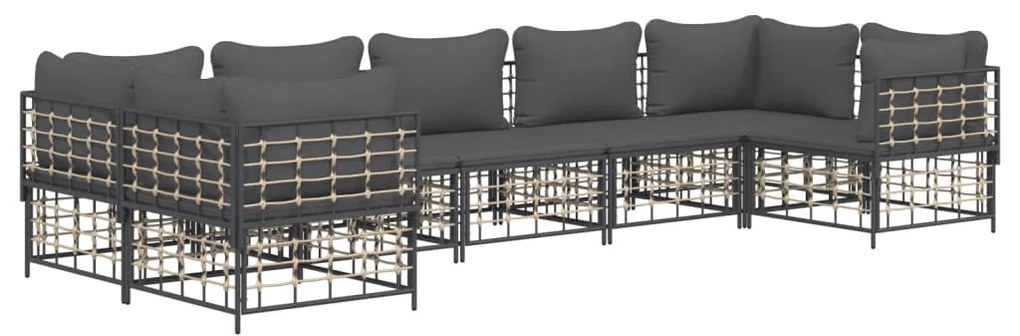 7 részes antracitszürke polyrattan kerti ülőgarnitúra párnákkal