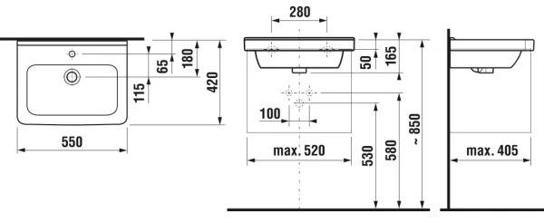 JIKA H8104220001041 - CUBITO 55x42 cm kerámia falra szerelhető mosdó, fehér