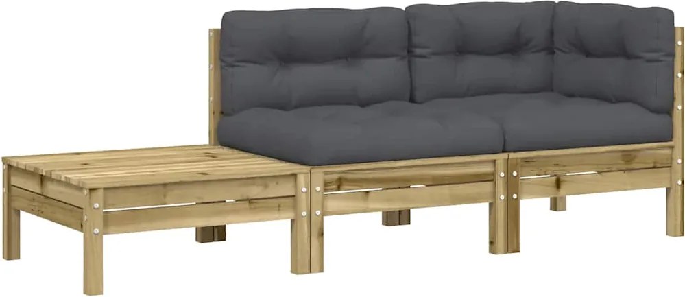 vidaXL impregnált fenyőfa kerti kanapé párnával és lábtartóval