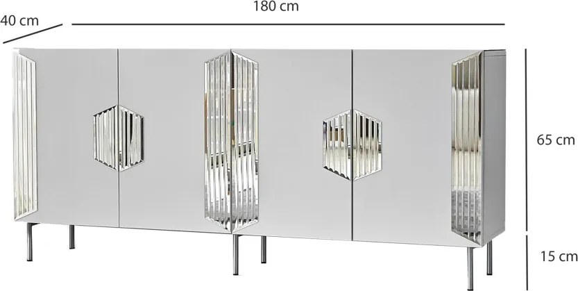 Dubai komód, fehér-ezüst, 180 cm