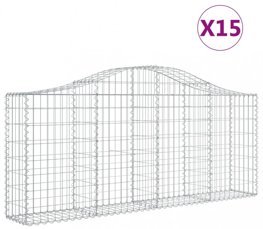 15 db íves horganyzott vas gabion kosár 200x30x80/100 cm