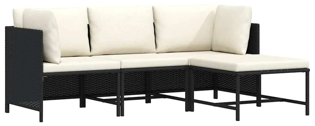 vidaXL 4 részes fekete polyrattan kerti kanapészett párnákkal