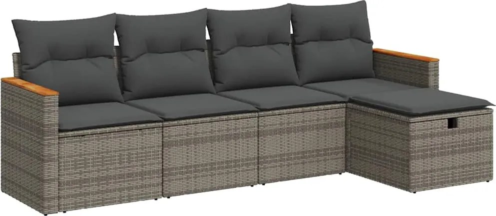 vidaXL 5 részes szürke polyrattan kerti ülőgarnitúra párnákkal