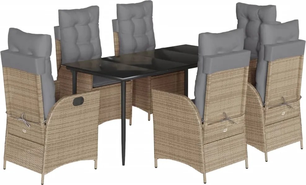 vidaXL 7 részes bézs polyrattan kerti étkezőgarnitúra párnákkal