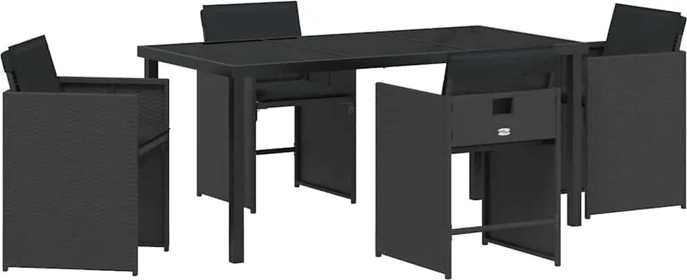 vidaXL Kert étkező szett 5 pcs Fekete polirattan