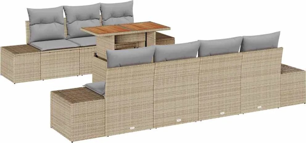 vidaXL Kert étkező szett párnával 8 pcs Barna és szürke
