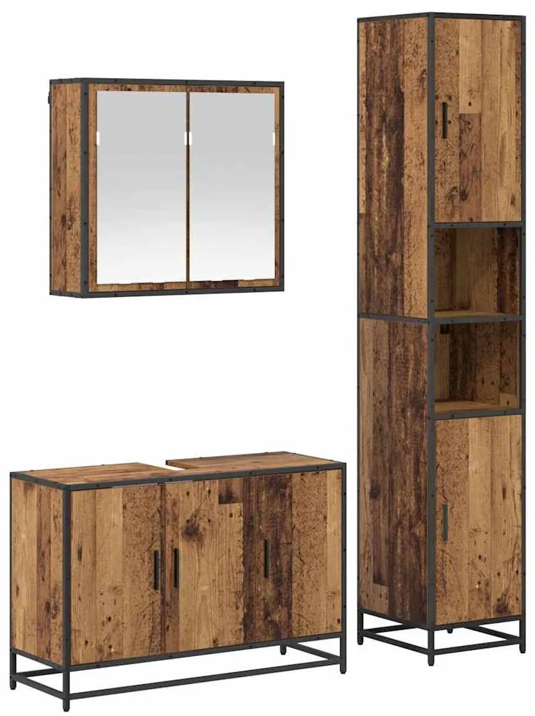 Fürdőszoba bútor szett 3 pcs Régi fa 90 x 33 x 60 cm Faanyag