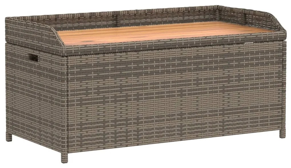 Szürke polyrattan és akácfa tárolópad 100 x 50 x 52 cm